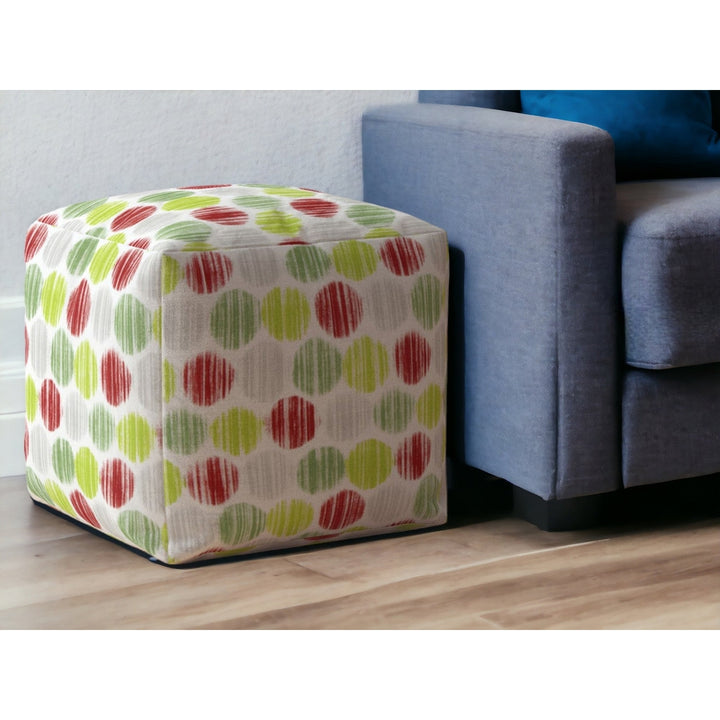 17" Green and White Cotton Polka Dots Pouf Ottoman Image 5