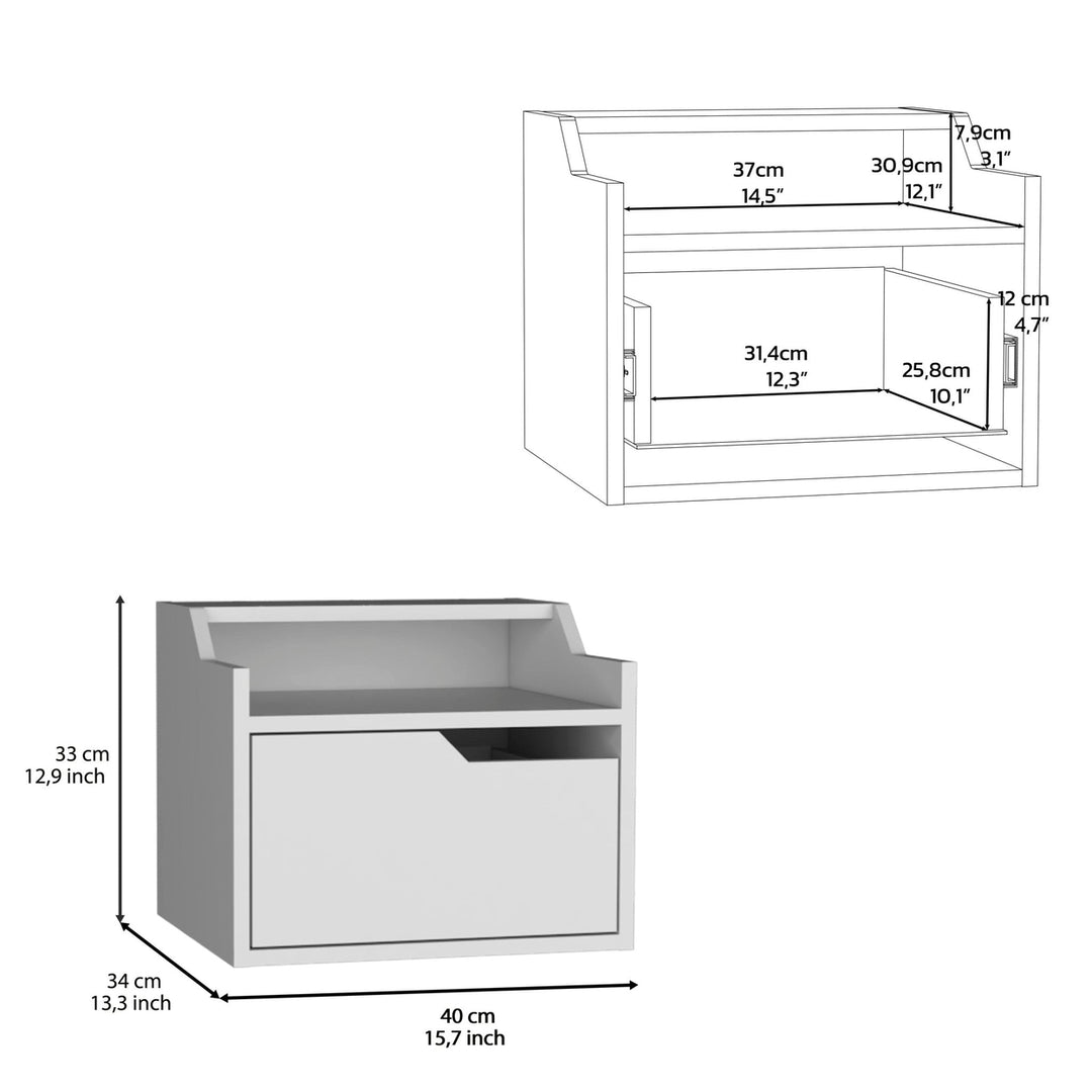 13" White One Drawer Faux Wood Floating Nightstand Image 7