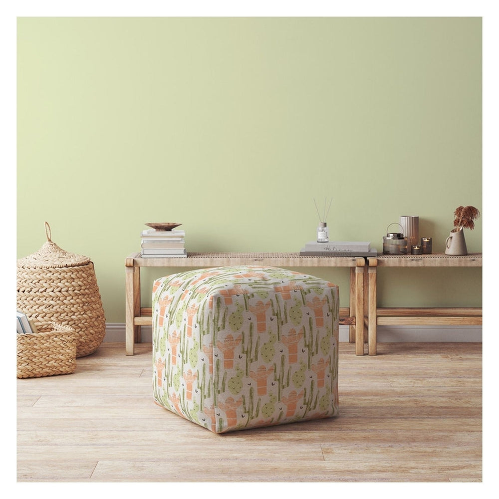 17" Orange Cotton Cactus Pouf Ottoman Image 2