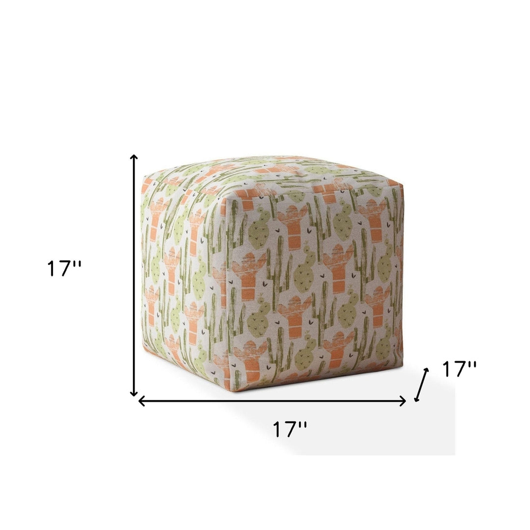 17" Orange Cotton Cactus Pouf Ottoman Image 3