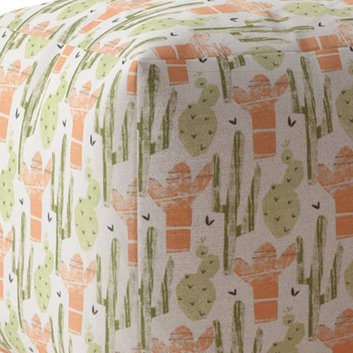 17" Orange Cotton Cactus Pouf Ottoman Image 4