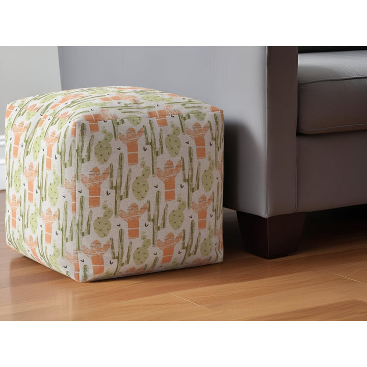 17" Orange Cotton Cactus Pouf Ottoman Image 5