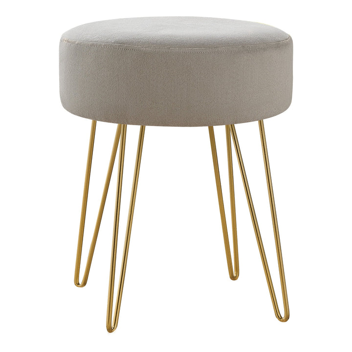 14" Beige Velvet And Gold Round Ottoman Image 2