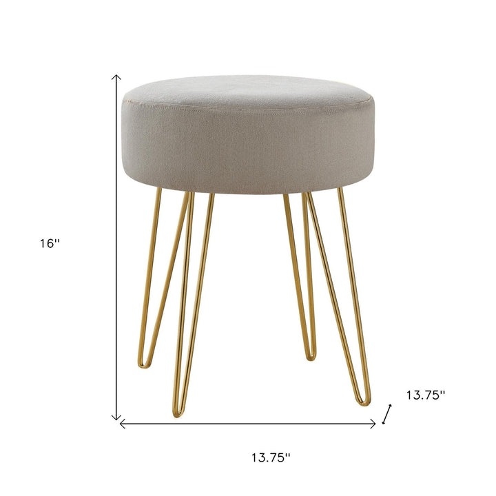 14" Beige Velvet And Gold Round Ottoman Image 5