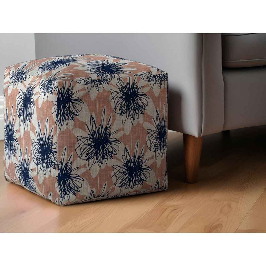 17" Pink and Blue Canvas Floral Pouf Ottoman Image 5