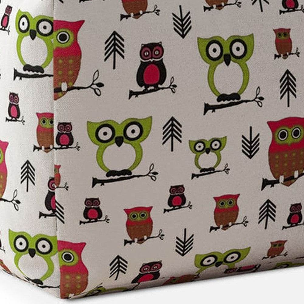 17" Pink And White Cotton Owls Pouf Cover Image 4