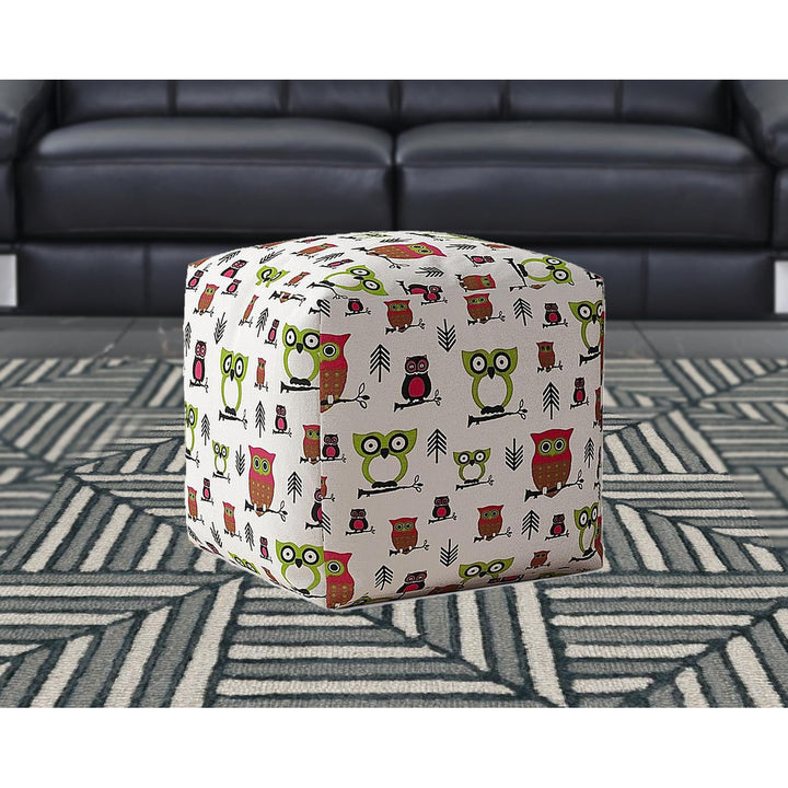 17" Pink And White Cotton Owls Pouf Cover Image 5