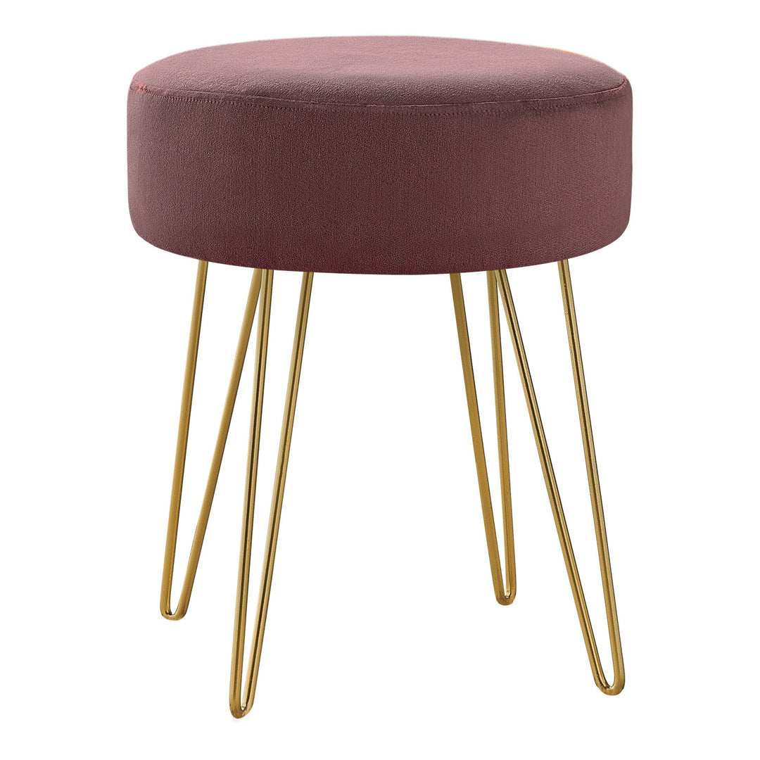 14" Plum Velvet And Gold Round Ottoman Image 2