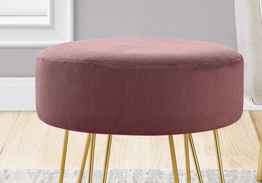 14" Plum Velvet And Gold Round Ottoman Image 3