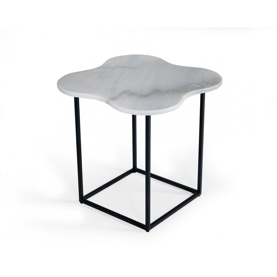 15" Black And White Marble Free Form End Table Image 1