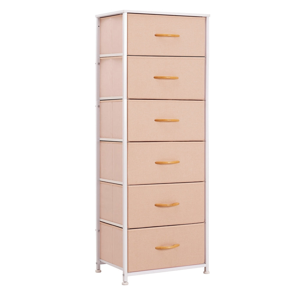 18" Pink and White Steel and Fabric Six Drawer Chest Image 2