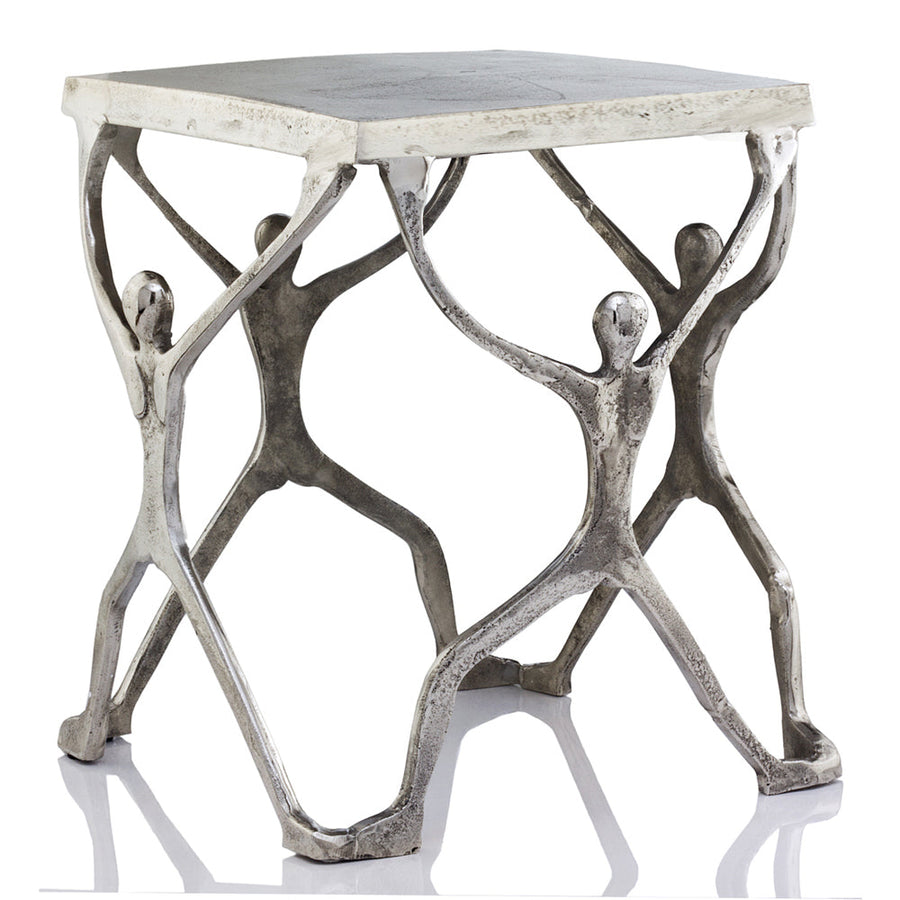 18" Silver And Antiqued White Aluminum Square End Table Image 1