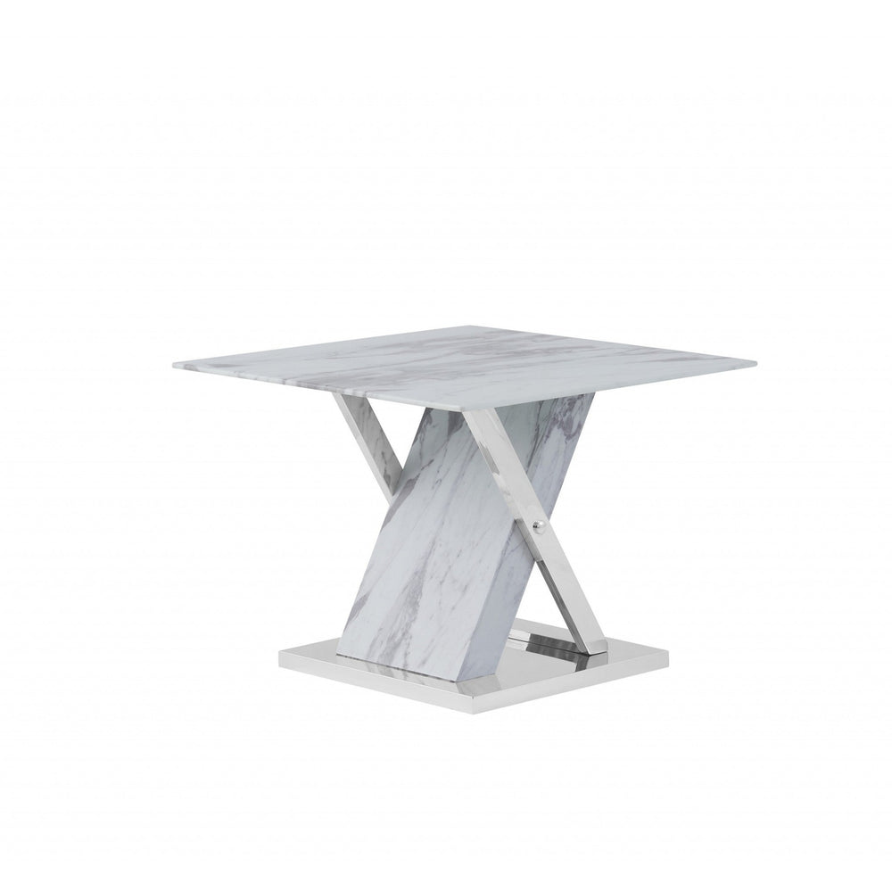 18" Silver And White Solid and Manufactured Wood Square End Table Image 2