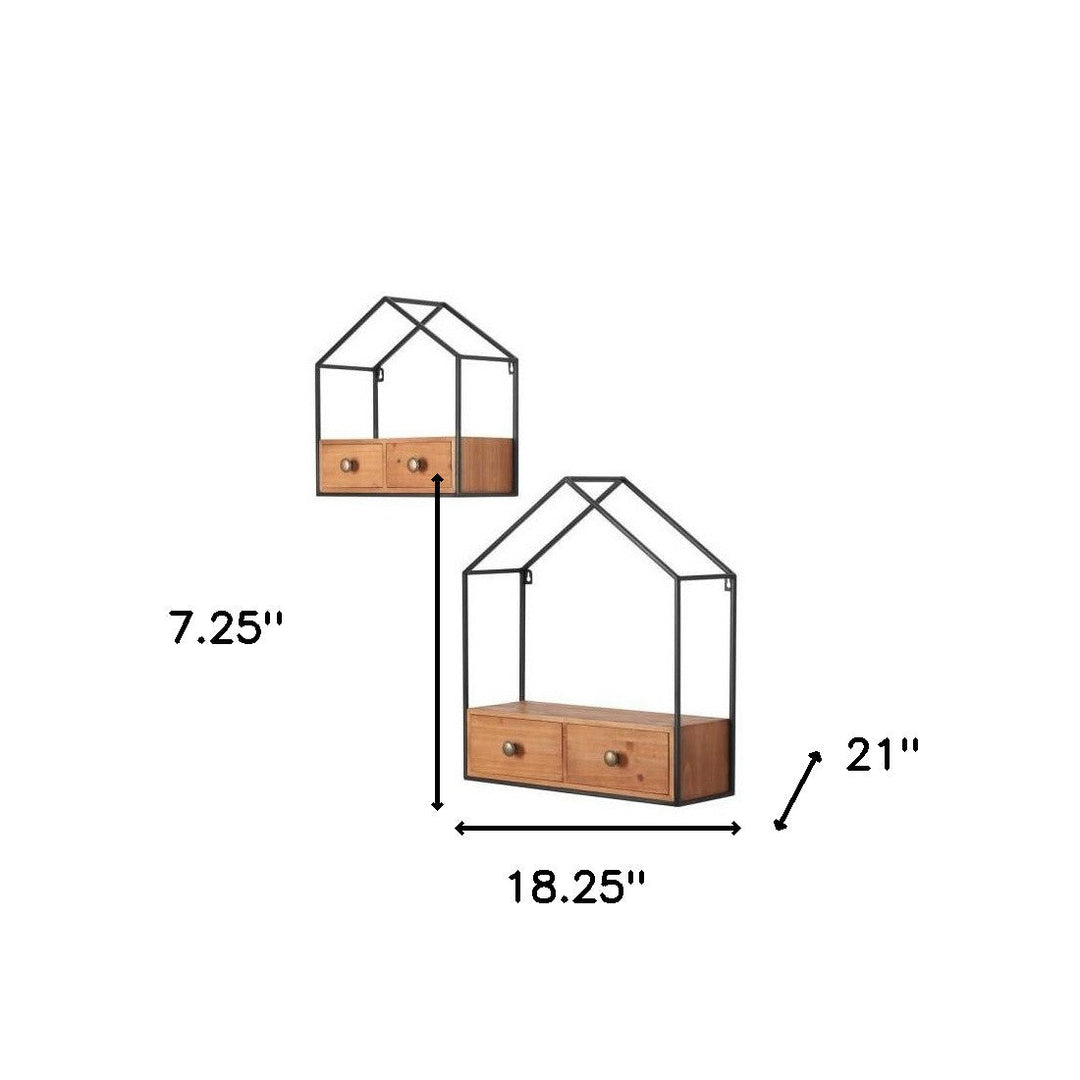 18" Two Shelves Solid Wood Wall Mounted Shelving Unit Image 5