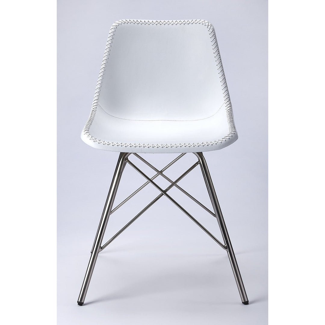 18" White And Silver Faux Leather Side Chair Image 3