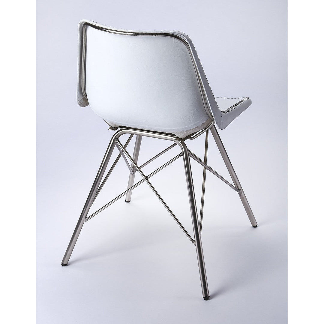 18" White And Silver Faux Leather Side Chair Image 4