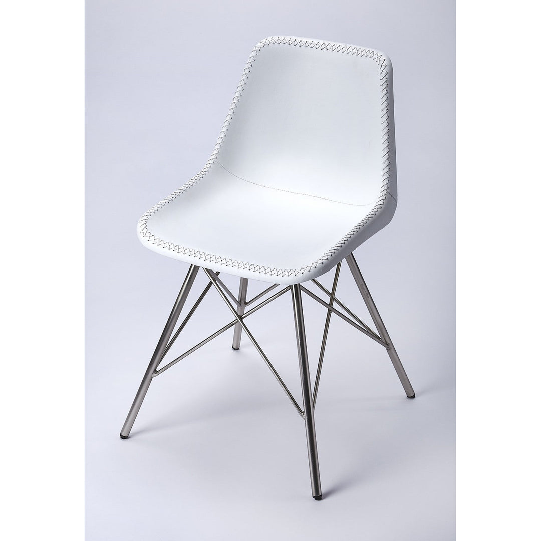 18" White And Silver Faux Leather Side Chair Image 5