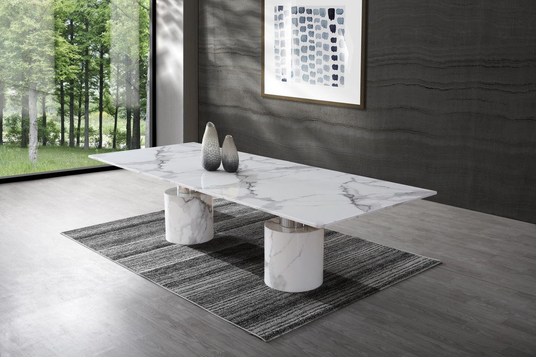 180" White Marble Double Pedestal Base Dining Image 2