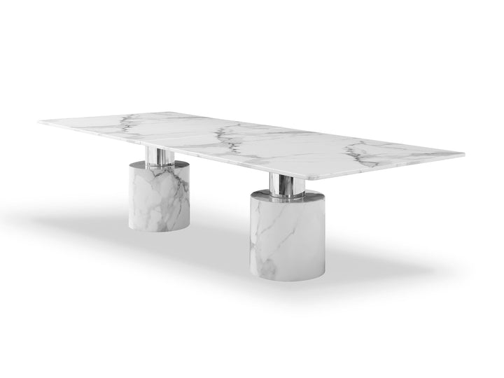 180" White Marble Double Pedestal Base Dining Image 3