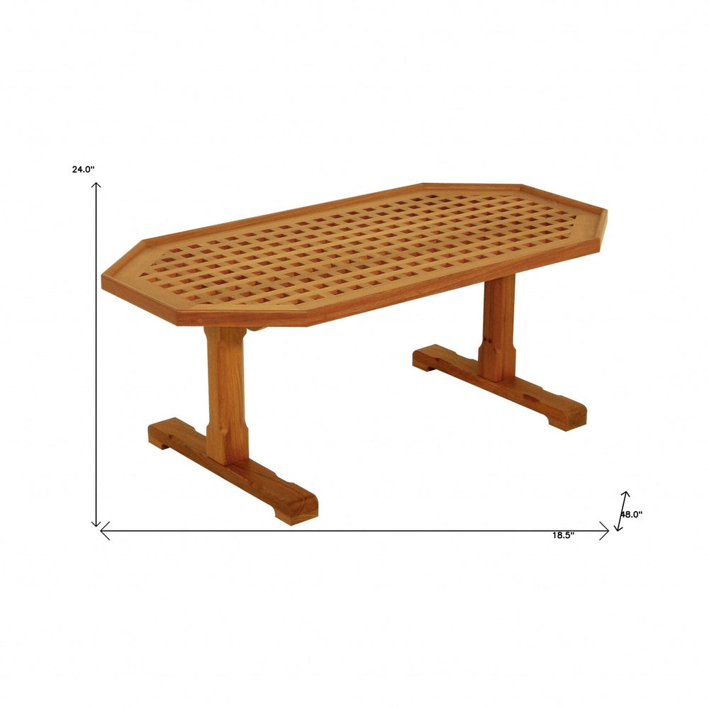19" Brown Solid Teak Wood Hexagonal Coffee Table Image 2
