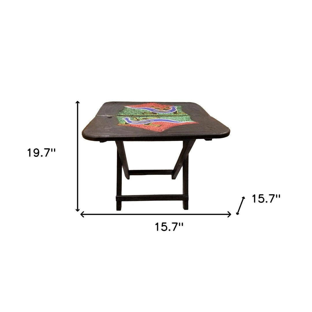 20" Dark Brown Solid Wood Nature Design Folding Portable End Table Image 5