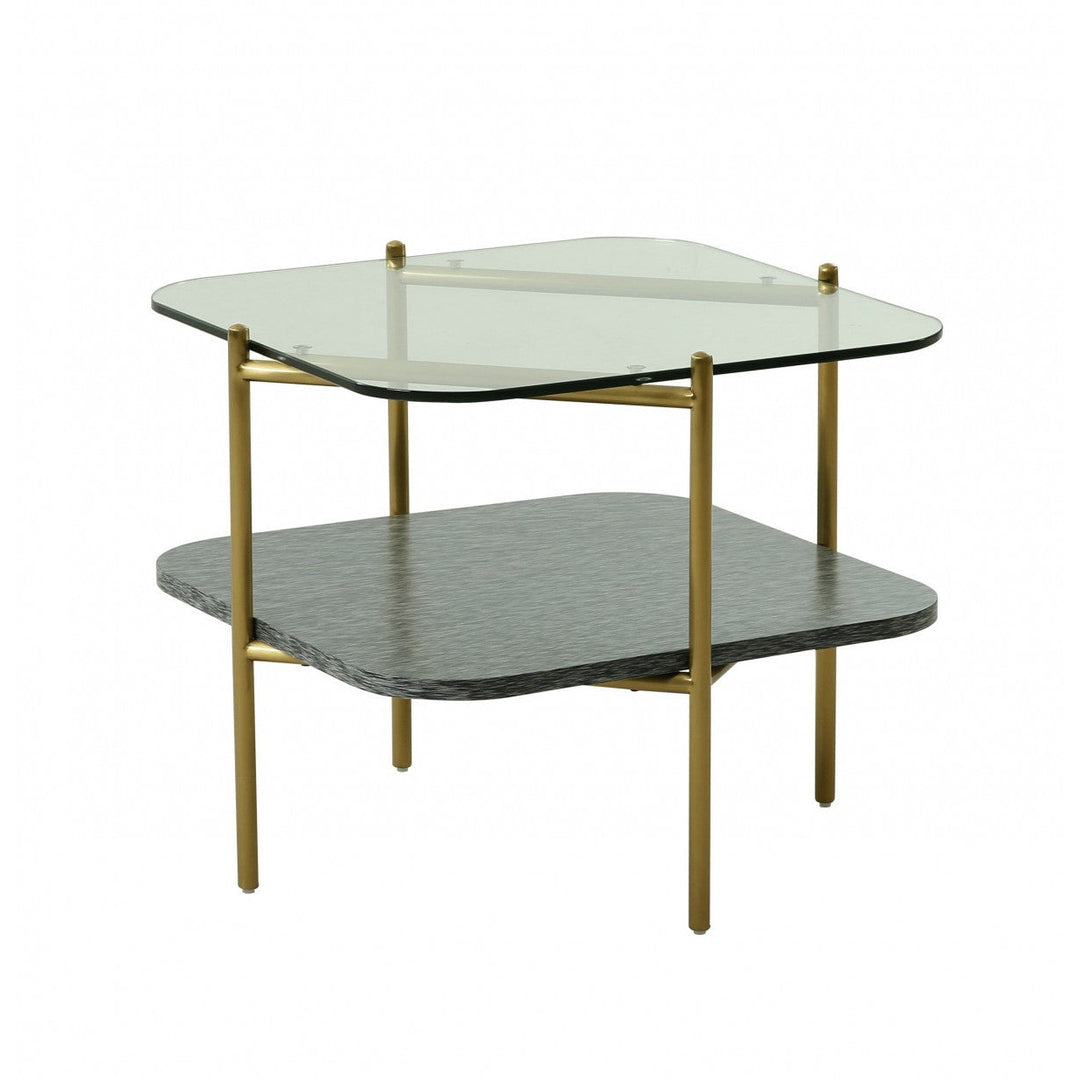 20" Gold And Clear Glass And Metal Square End Table With Shelf Image 1