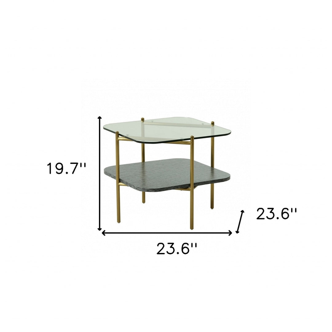 20" Gold And Clear Glass And Metal Square End Table With Shelf Image 2