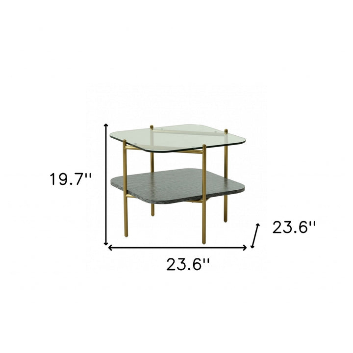 20" Gold And Clear Glass And Metal Square End Table With Shelf Image 2