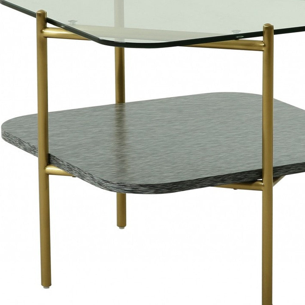 20" Gold And Clear Glass And Metal Square End Table With Shelf Image 4