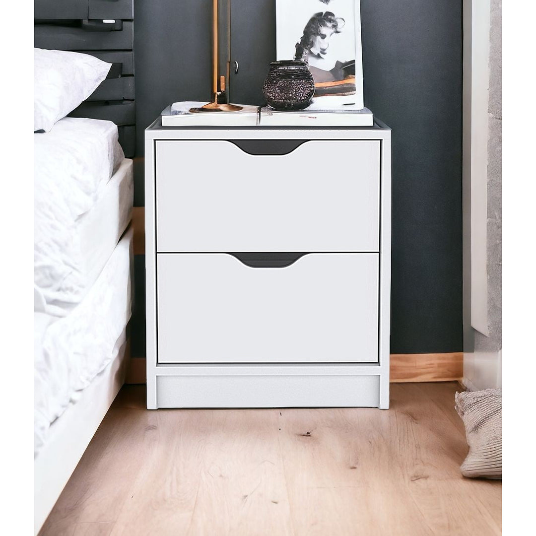 19" White Two Drawer Faux Wood Nightstand Image 10