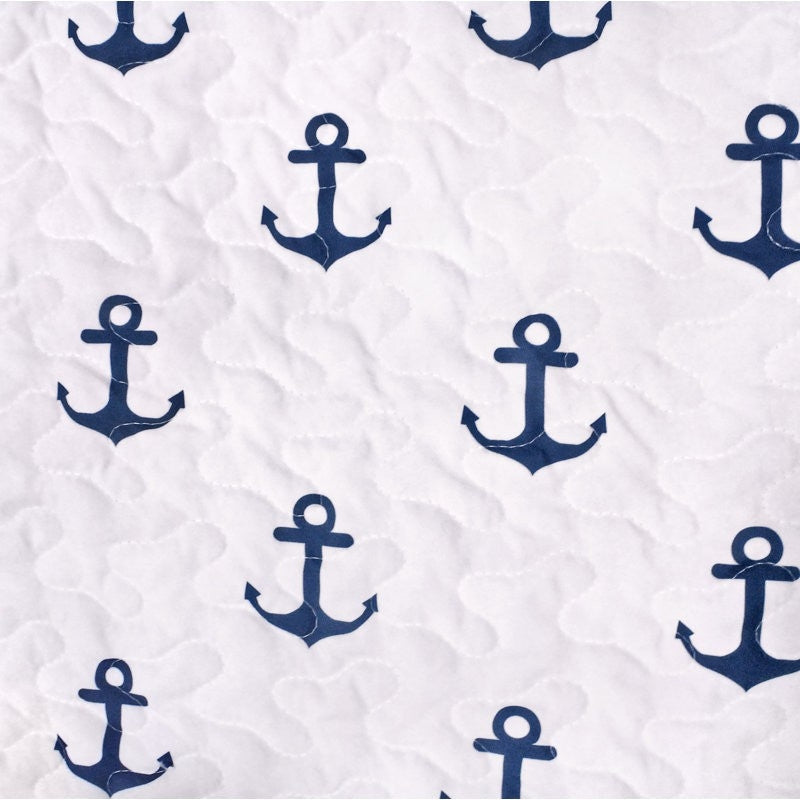 2 Piece Nautical Stripped/Anchors Reversible Microfiber Quilt Set Navy, Twin Image 2