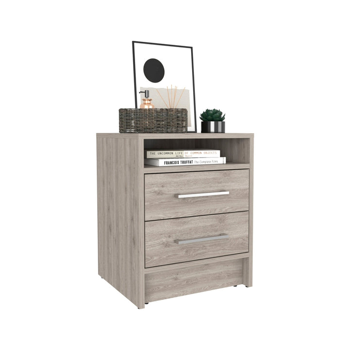 20" Gray Two Drawer Faux Wood Nightstand Image 5