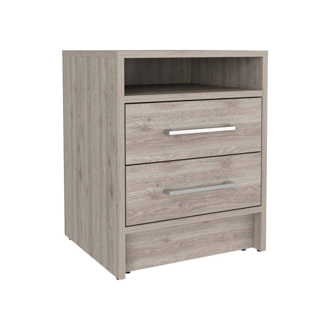 20" Gray Two Drawer Faux Wood Nightstand Image 6