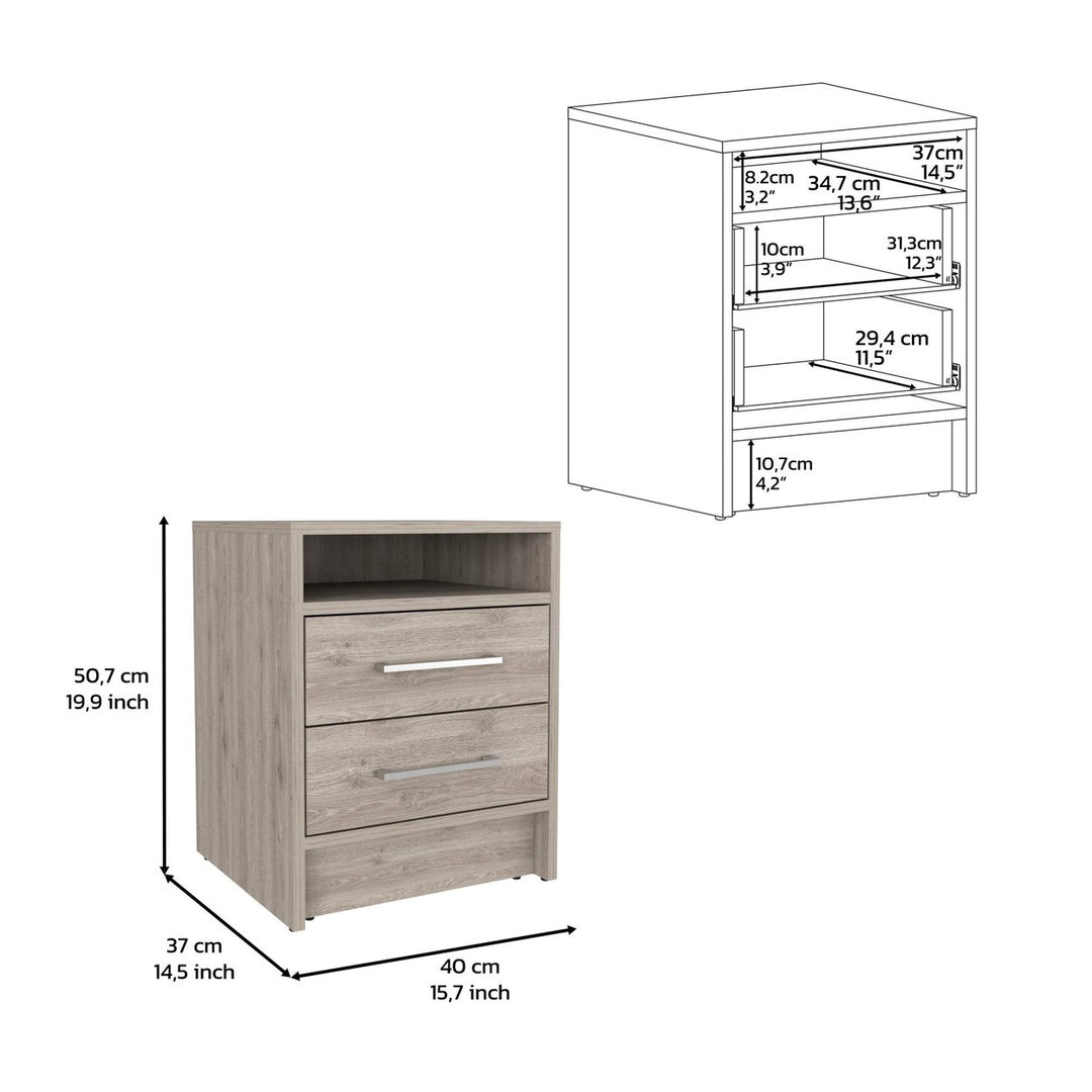 20" Gray Two Drawer Faux Wood Nightstand Image 7