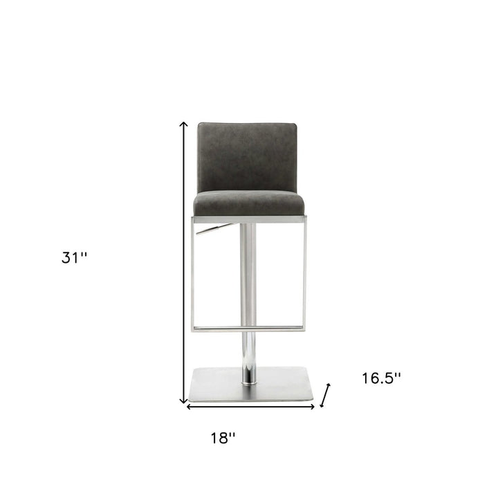 20 " Gray And Silver Stainless Steel Bar Chair Image 9