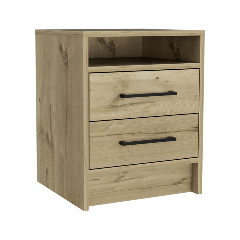 20" Oak Two Drawer Faux Wood Nightstand Image 2