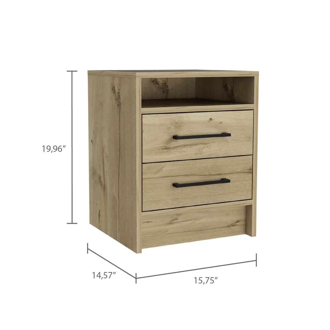 20" Oak Two Drawer Faux Wood Nightstand Image 7