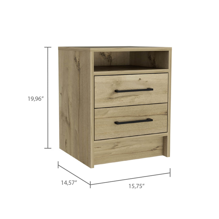 20" Oak Two Drawer Faux Wood Nightstand Image 7