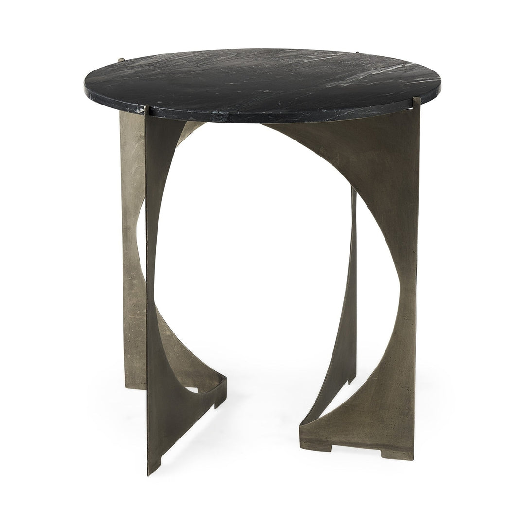 20" Black Marble Round End Table Image 1