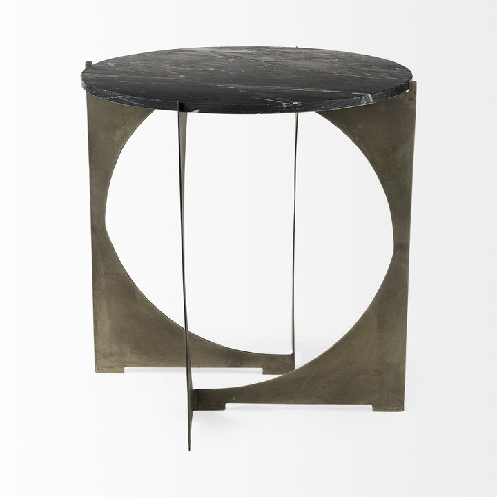 20" Black Marble Round End Table Image 3