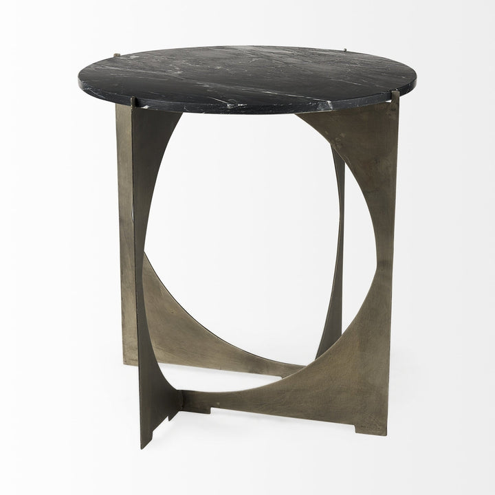 20" Black Marble Round End Table Image 5