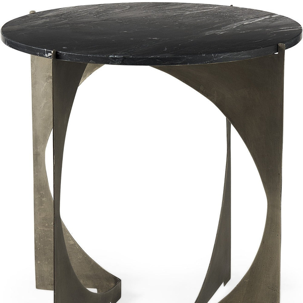 20" Black Marble Round End Table Image 12