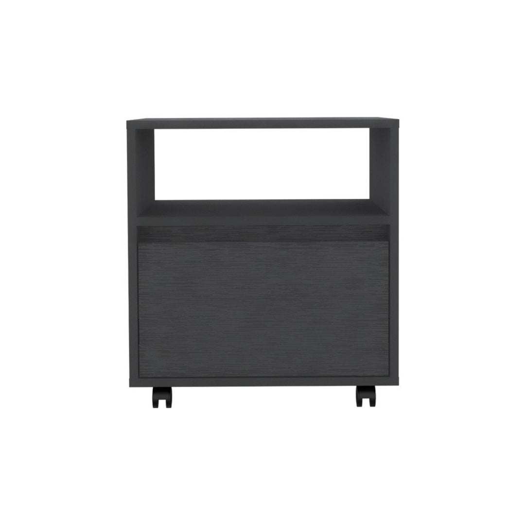 20" Black One Drawer Faux Wood Nightstand Image 6