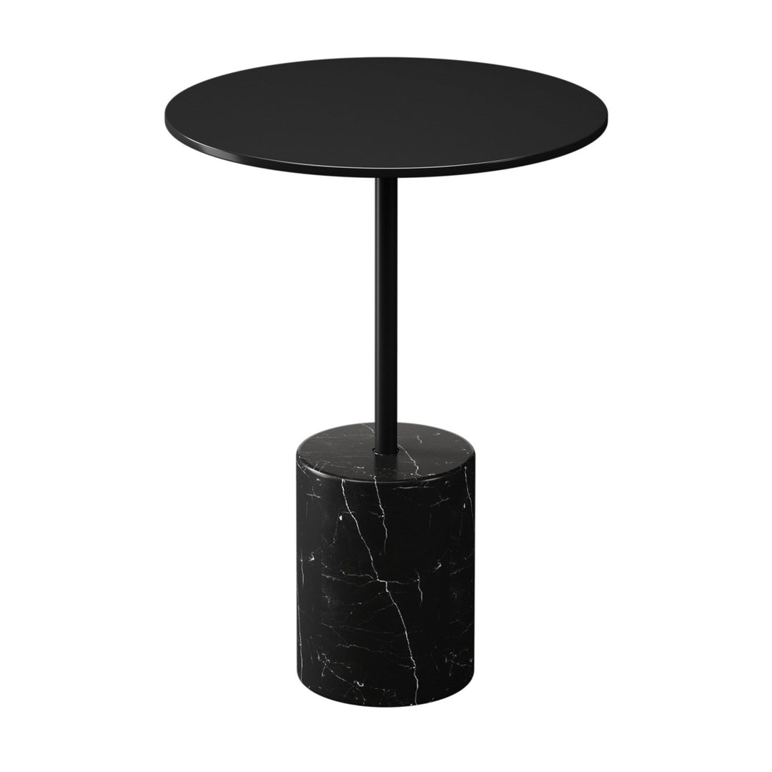 20" Black Steel and Marble Round Pedestal End Table Image 1