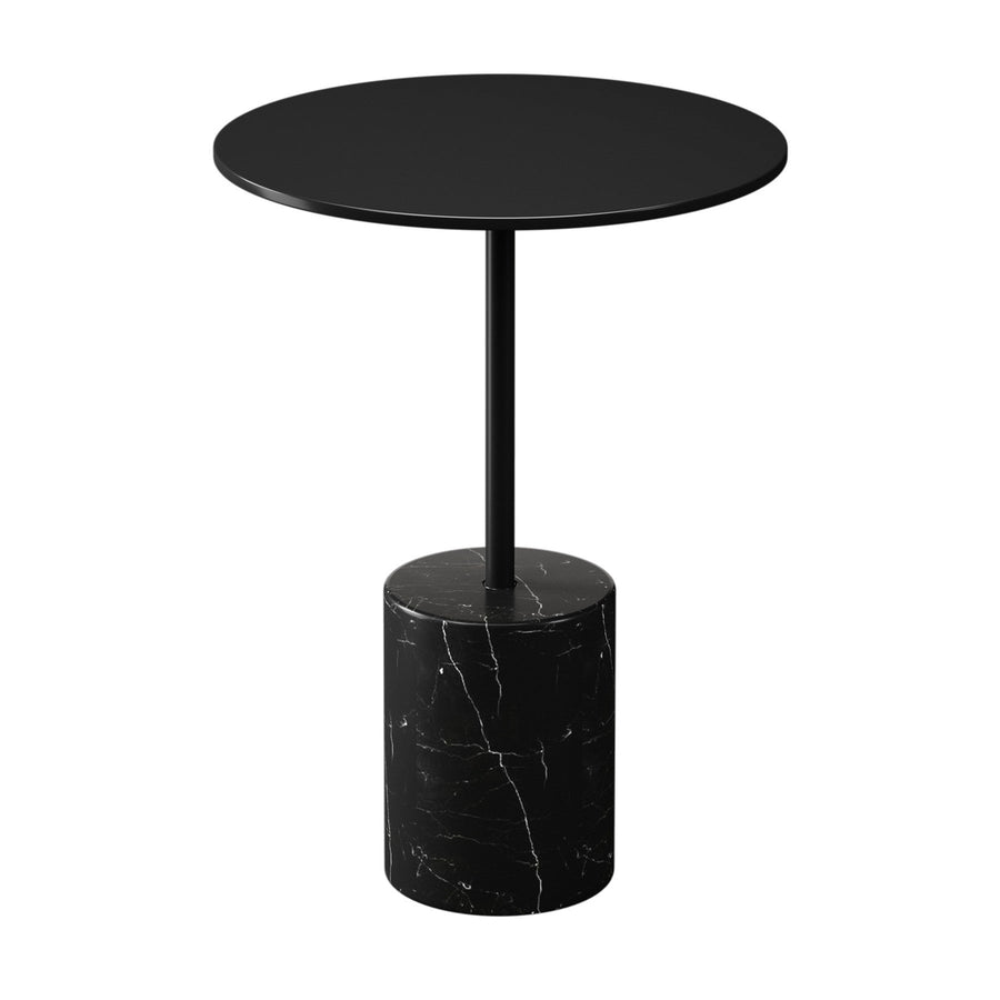 20" Black Steel and Marble Round Pedestal End Table Image 1