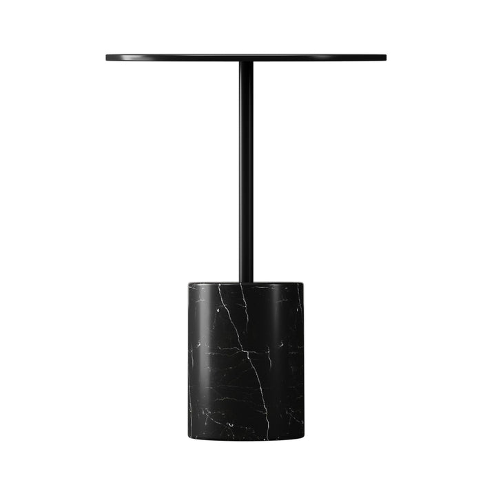 20" Black Steel and Marble Round Pedestal End Table Image 2