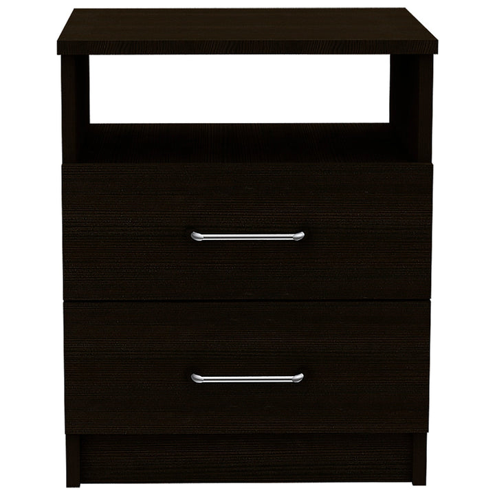 20" Black Two Drawer Faux Wood Nightstand Image 1