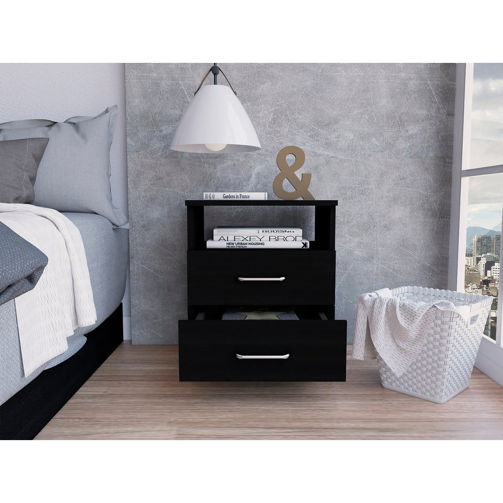 20" Black Two Drawer Faux Wood Nightstand Image 2