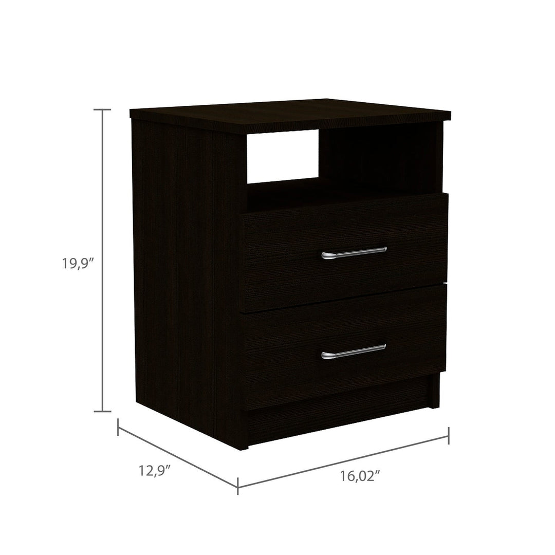 20" Black Two Drawer Faux Wood Nightstand Image 6