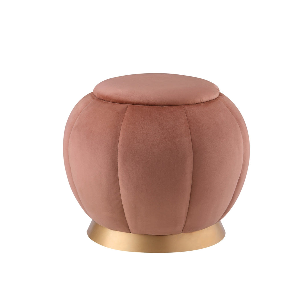 20" Blush Velvet And Gold Round Ottoman Image 1